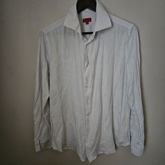 ZNT18 Button Down Shirt White Blue Polka Dot Print Neutral 16.5 34/35 - Picture 1 of 10